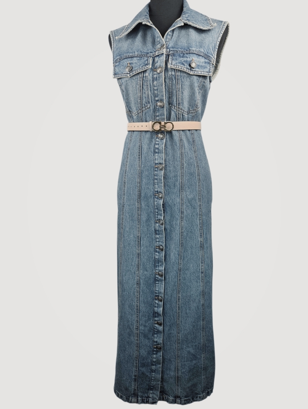 SPORTMAX Catone Denim Maxi Dress Button Front Sleeveless Blue US 10 IT 44 - Picture 13 of 16